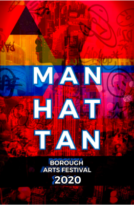 Silhouette of a man with red, blue and black horizontal color blocks