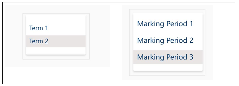 Term and Marking Period dropdown menus Term and Marking Period dropdown menus